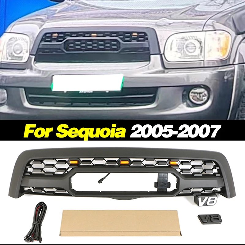 Auto Parts Grill TRD Pro With Led Lights Front Bumper Grille Modification Accessories Fit For Toyota Sequoia 2005 2006 2007