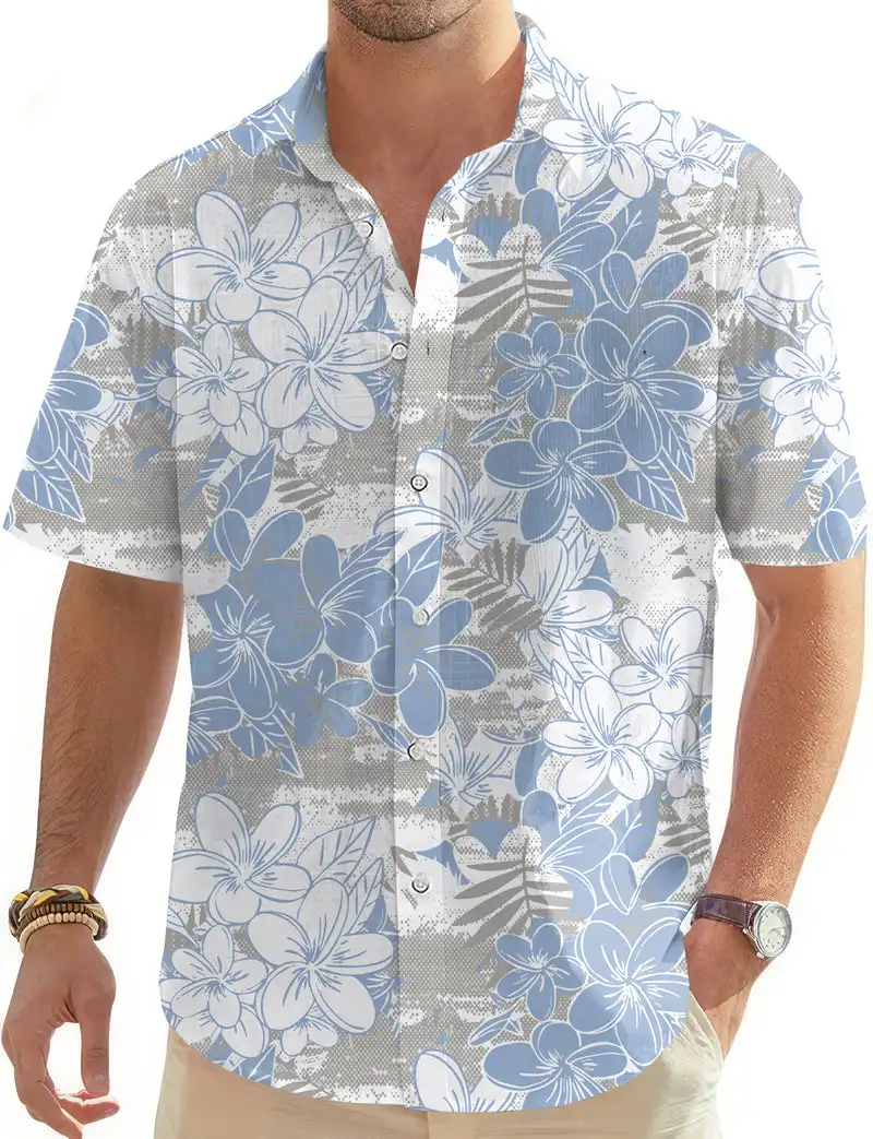 

2026 Classic Summer New 3D Men's Pattern Shirt Casual Fashion Lapel Short Sleeved Casual Beach Women's Couple Shirt