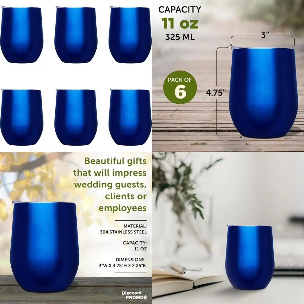 

Bulk Pack Stemless Tumblers 11 oz Set of 6 - Ideal for Wine, Cocktails, and More