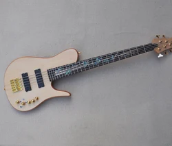 5 Strings Neck-thru-body Electric Bass with Dragonfly Inlay,Rosewood Fretboard,Natural Wood Color