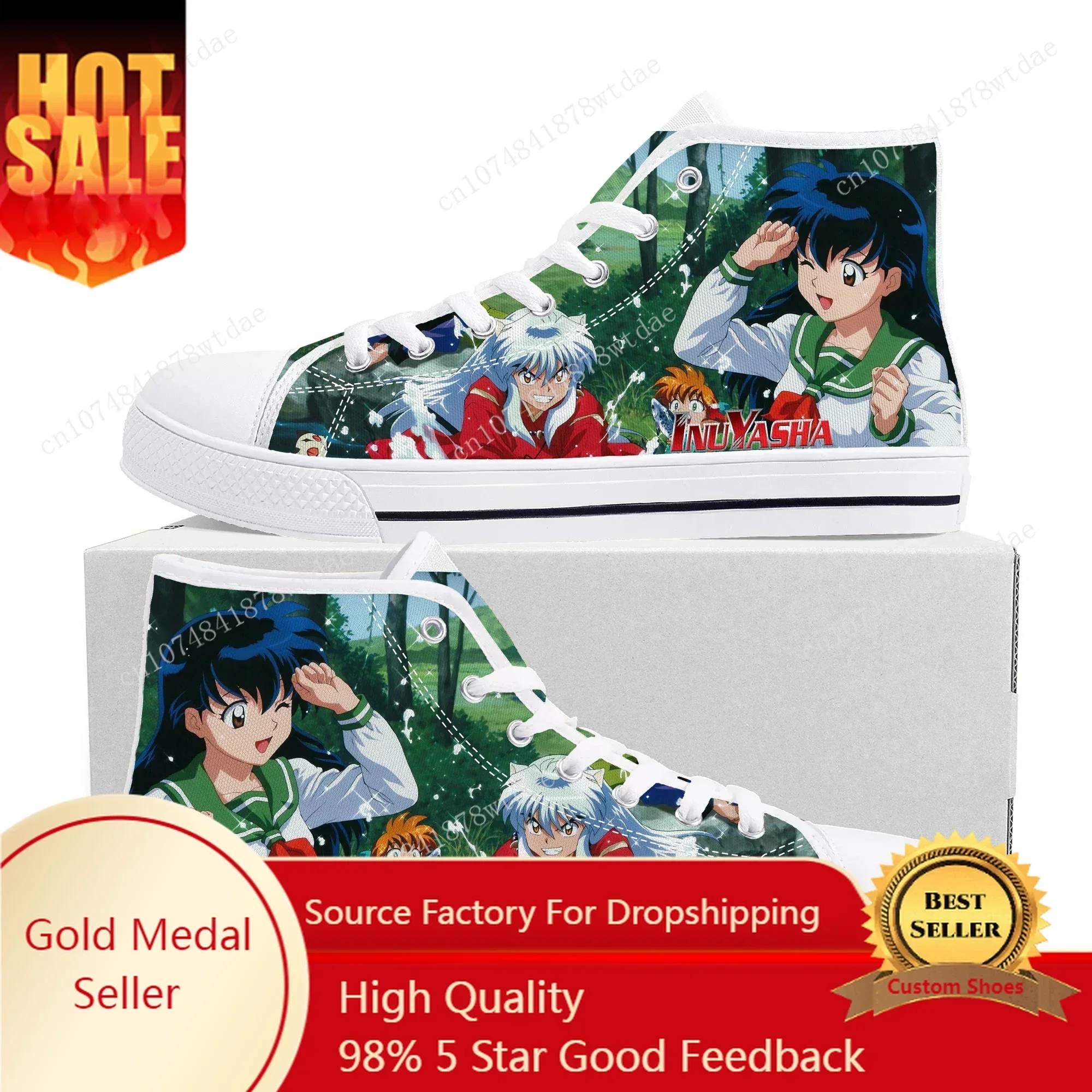 Inuyasha High Top Sneakers Mens Womens Teenager Kagome Higurashi High Quality Canvas Sneaker Comics Manga Couple Customized Shoe