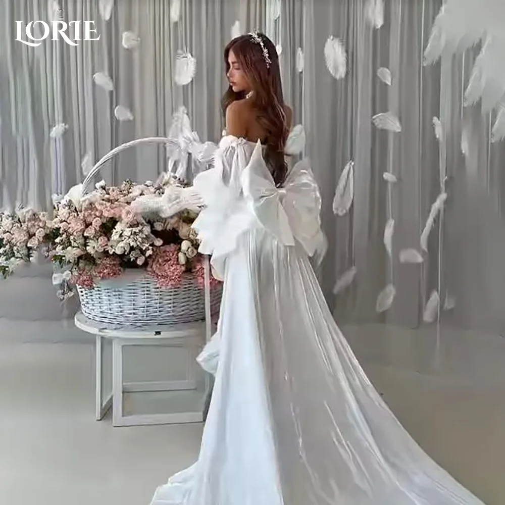 LORIE bow Hi-Lo Mini Cocktail Party Gowns Sexy Off Shoulder Puff Sleeve Shiny Princess Evening Dresses Clubbing Dress Customized