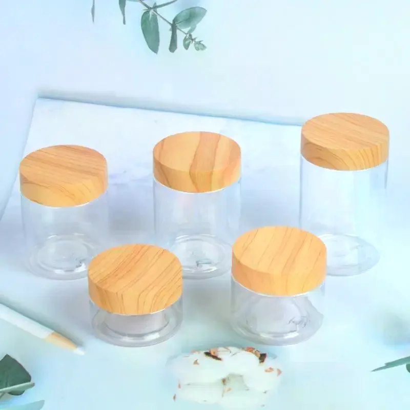 

Новые пластиковые пустые прозрачные банки, контейнеры с имитацией текстуры дерева, крышки для приправ, банка для дома, 30 мл-300 мл