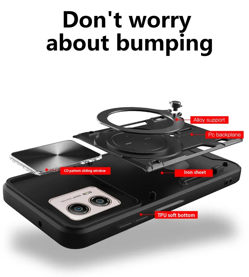 Для Motorola Moto G53 5G чехол автомобильный магнитный кольцевой держатель бронированный чехол для телефона Motorola G13 G23 4G слайд-камера защитная задняя крышка