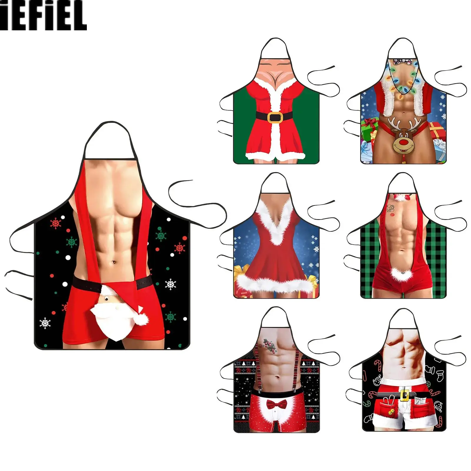

Женские и мужские рождественские фартуки для приготовления пищи, забавный озорной водонепроницаемый фартук Санта-Клауса, кухонный фартук для Хэллоуина