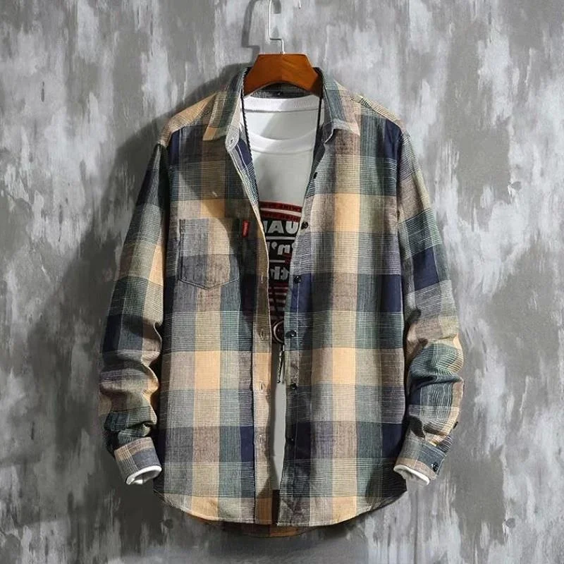 Long Sleeve Shirts And Blouses For Men Plaid Elegant Cotton Normal Man Tops Social Korean Style New In Hipster Spring Clothing