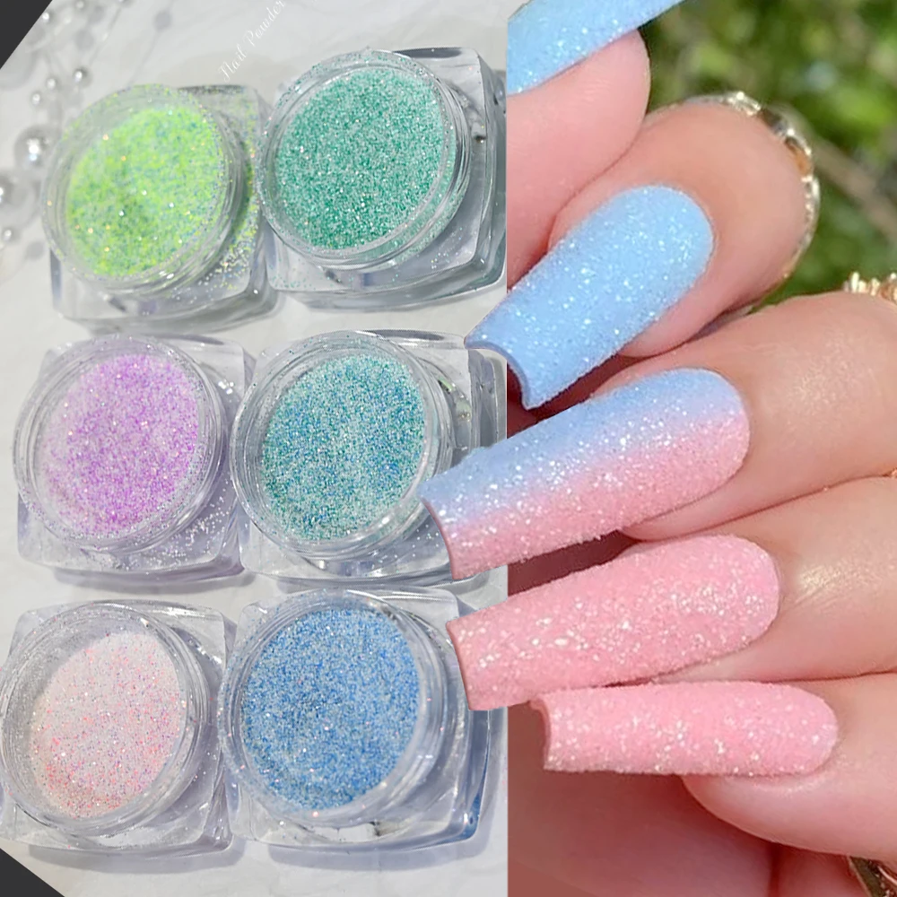 6Jar Sparkling Crystal Diamond Nail Glitter Sugar Powder Blue Pink Candy Sweater Effect Dust Shiny Nail Art Pigment DIY Manicure