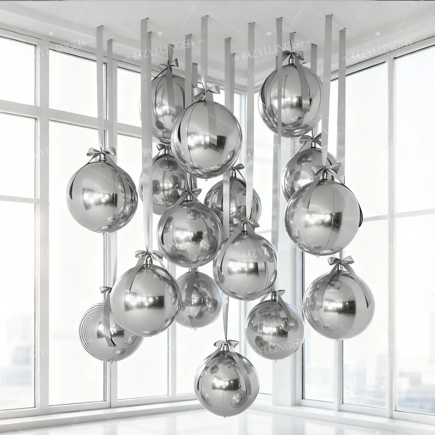 Juego de globos de papel de aluminio 4D plateados con cinta plateada para cumpleaños, propuesta de boda, ducha, decoración de fiesta de año nuevo