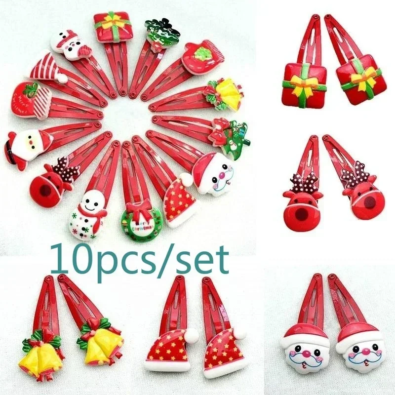 Christmas Series 10Pcs Christmas Kids Gifts Candy Hairpin Baby Hair Clip Color Random Christmas Barrettes Fashion Accessories