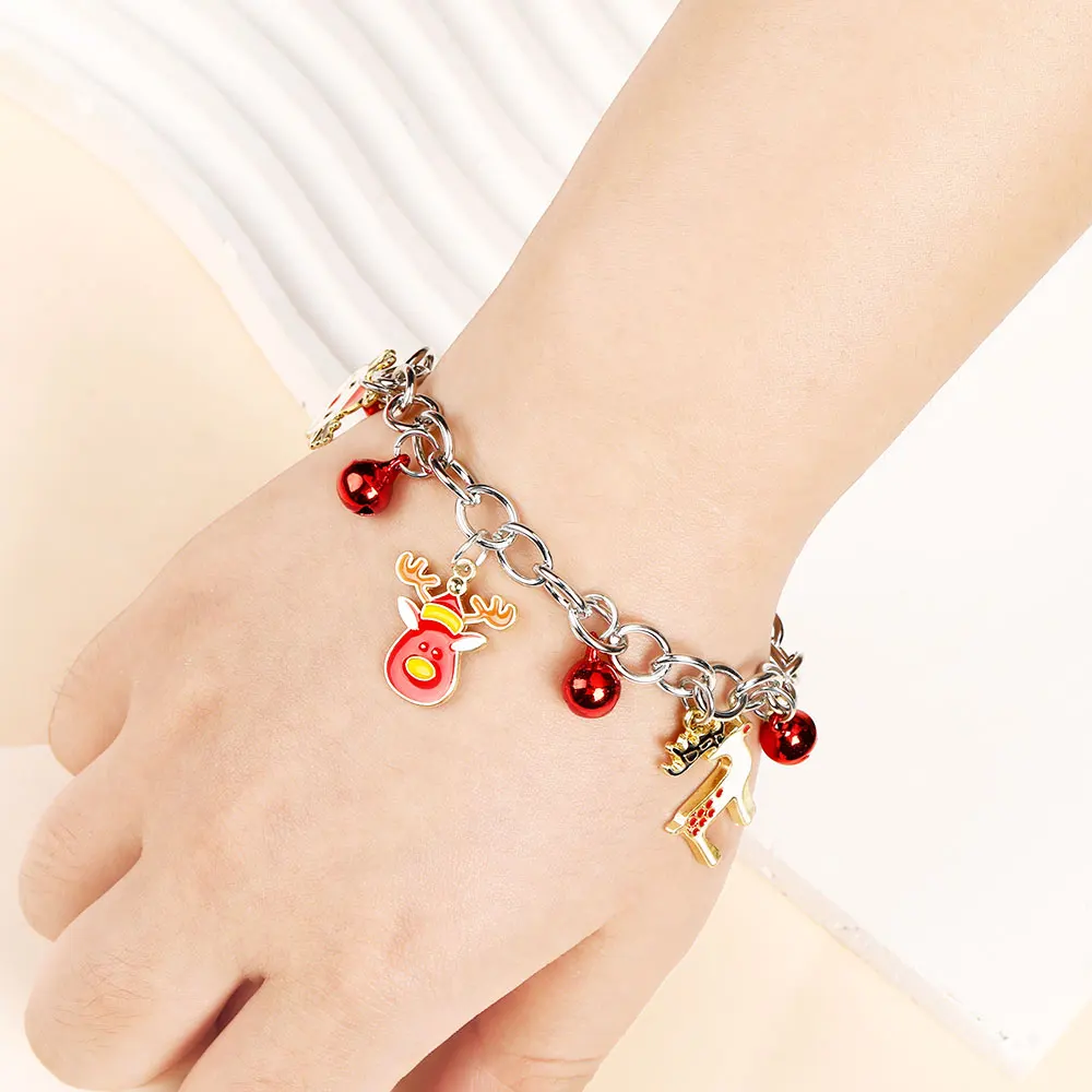 Christmas Collection Chain Bracelet With Beads Candy Canes Bells Reindeer Snowman Snowflake Hat Charms Bangle For Xmas Gift