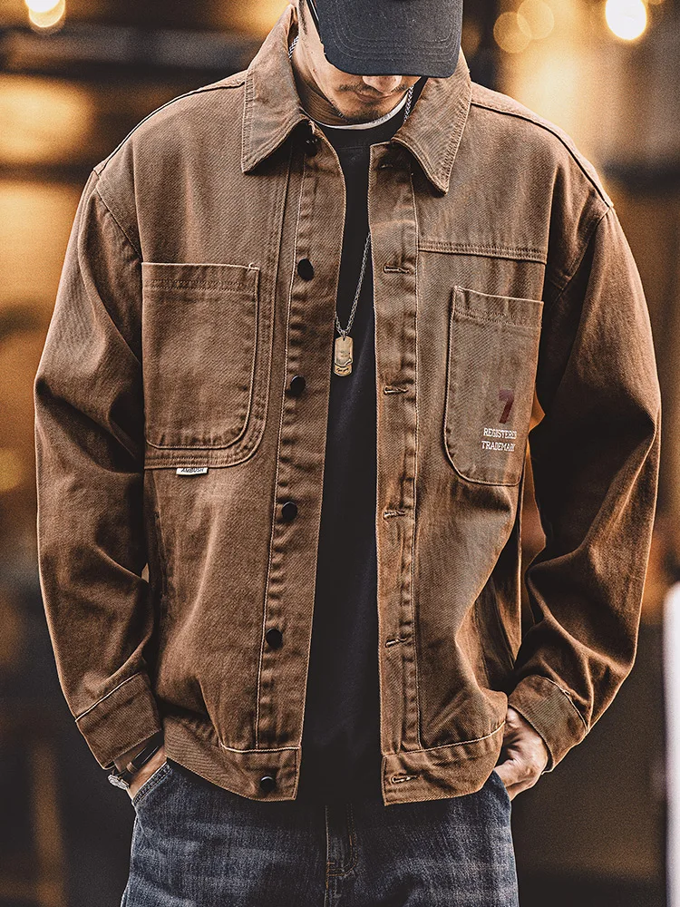 

izzly Deer, американская рабочая одежда в стиле ретро, мужская осенняя одежда Fce, свободное охотничье джинсовое пальто, модное городское хлопковое пальто