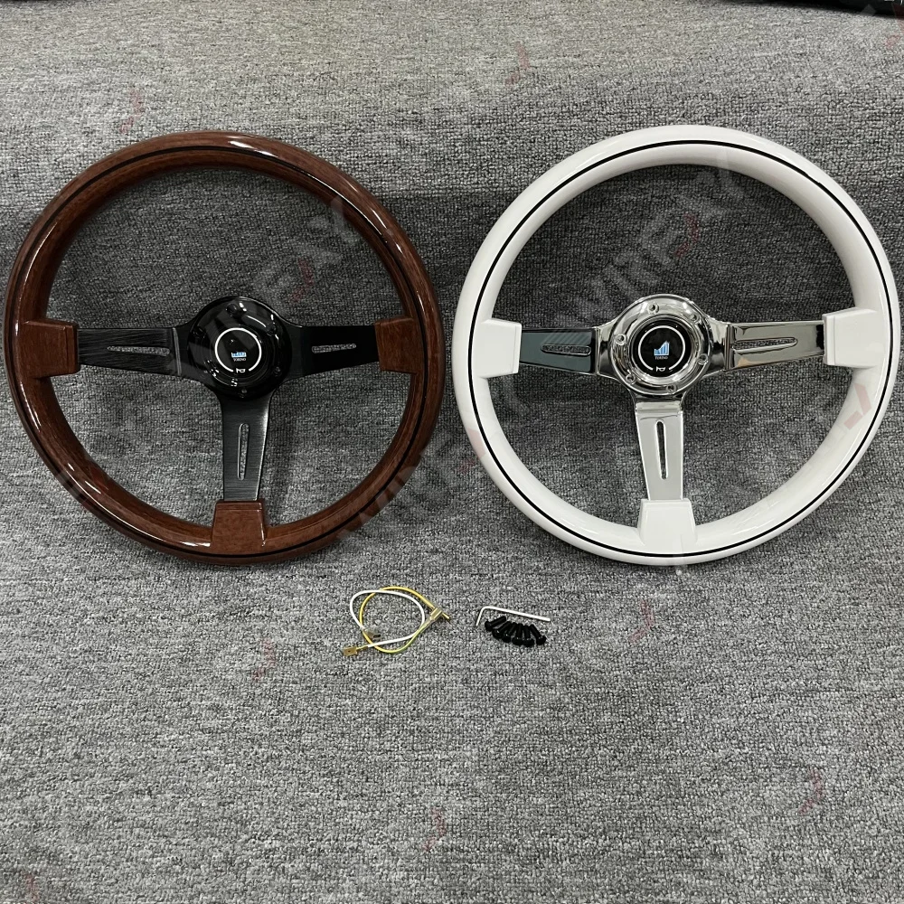 CAR 14inch 340mm ABS Classic Vintage Wood Style/White Steering Wheel for Universa