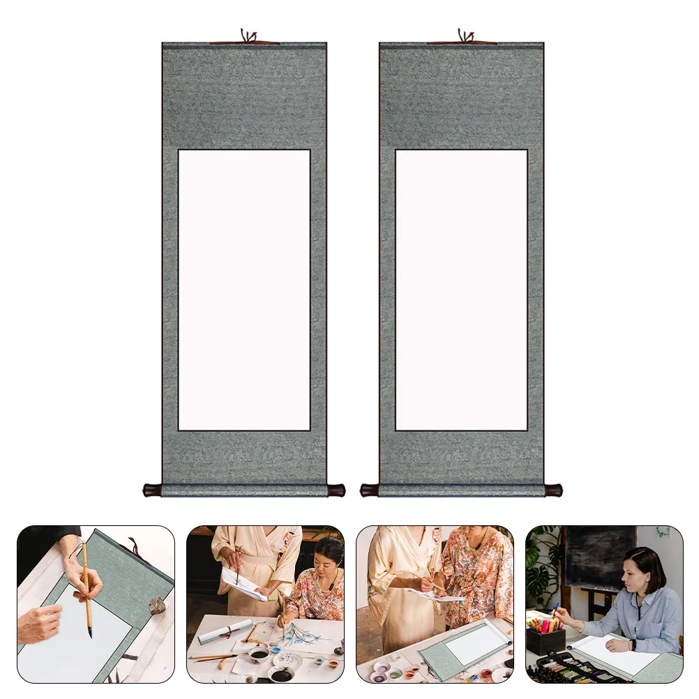 

2 Pcs Blank Rice Paper Scroll Drawing Scrolls Hanging Wall Calligraphy Chinese Xuan Painting