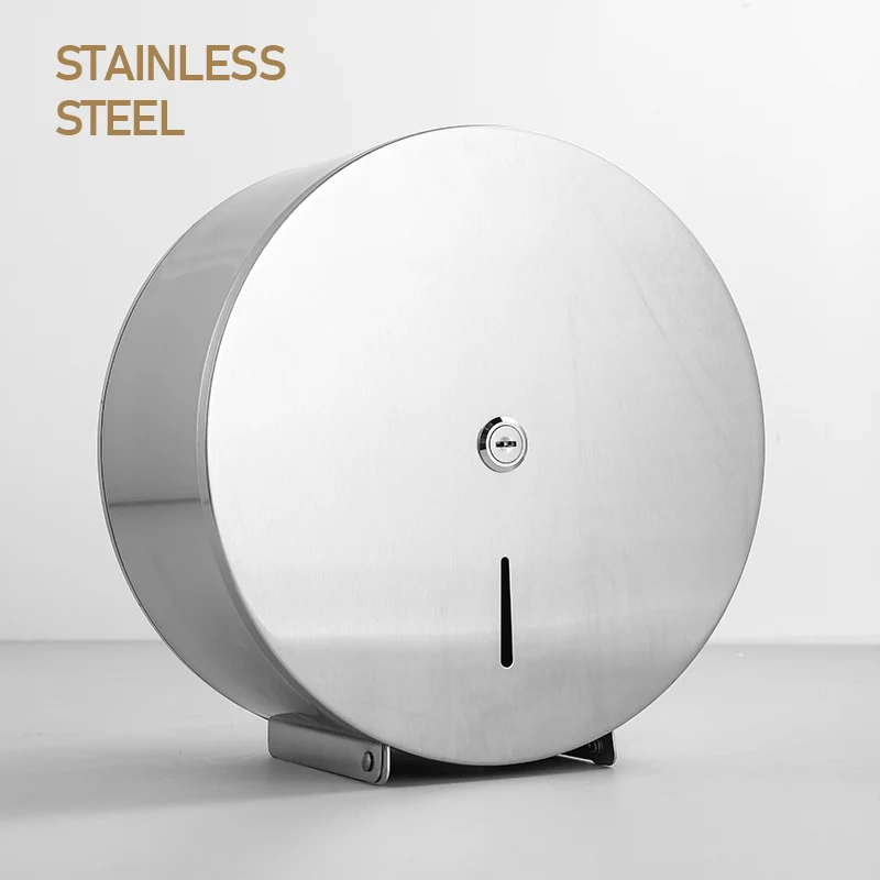 

304 Stainless Steel Round Roll Paper Holder Wall Mounted Toilet Jumbo Tissue Towel Dispenser Tissue Box For Hotel Bathroom