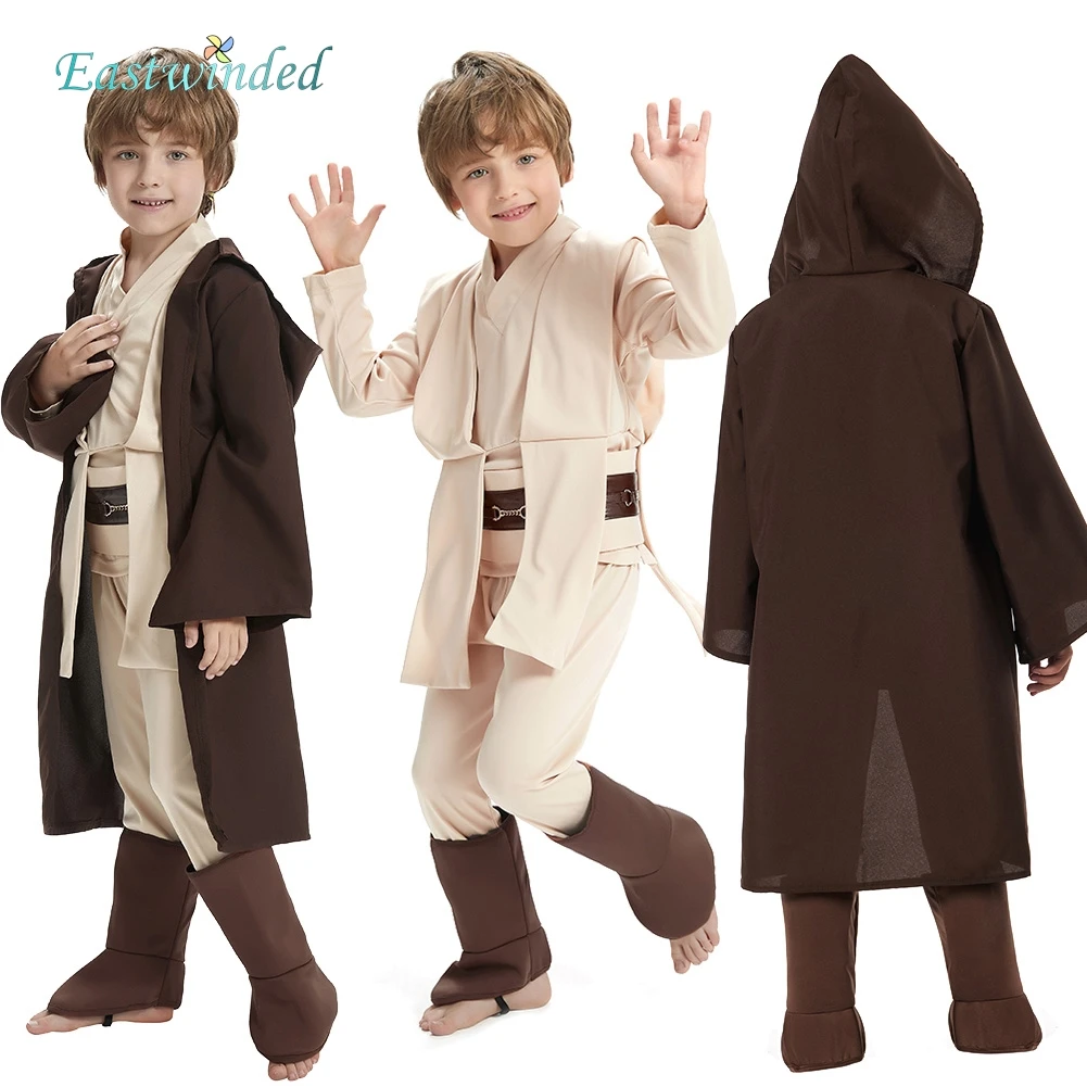 Kids Boy Anakin Fantasy Obi Wan Kenobi Cosplay Costume Jedi Knight Disguise Hooded Robe Cloak Children Skywalker Roleplay Outfit