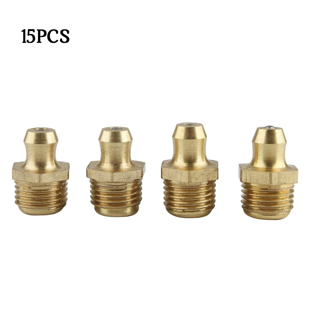 15 Pcs/set M6 M8 M10Brass Grease Zerk Nipple Copper Oil Mouth Thread Straight 45 90 Degree Universal Joint Grease Gun Nozzles