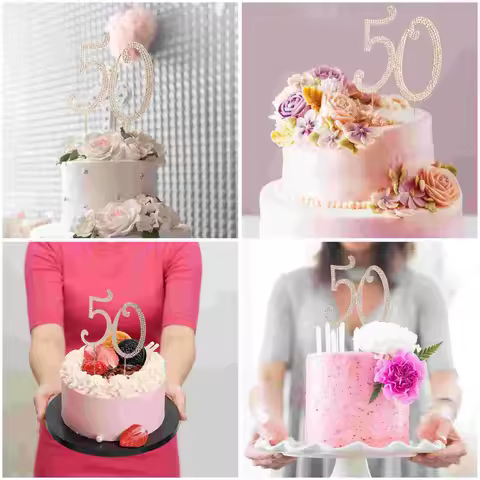 50th Sonic Cake Toppers Decoration Happy Plate Wedding Decorations Crystal Design Number Automatic Miss