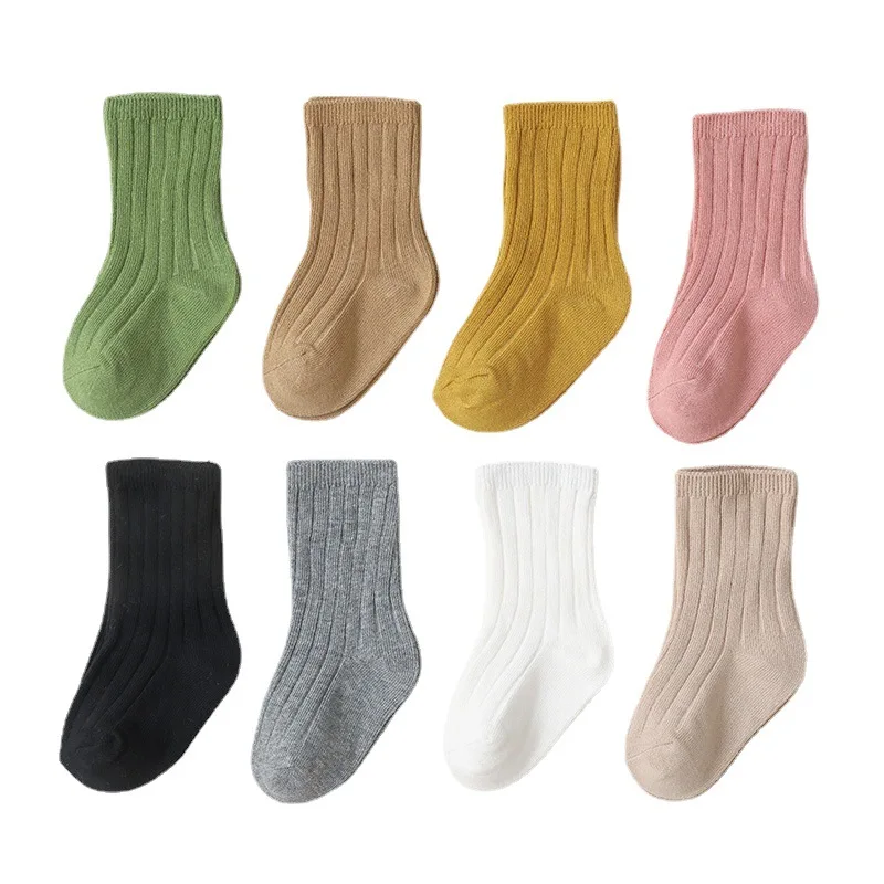 

Spring Autumn Baby Socks Children's Elastic Mid-tube Sock Cute Solid Color Pit Pattern To Keep Warm Infant Clothes Accessories