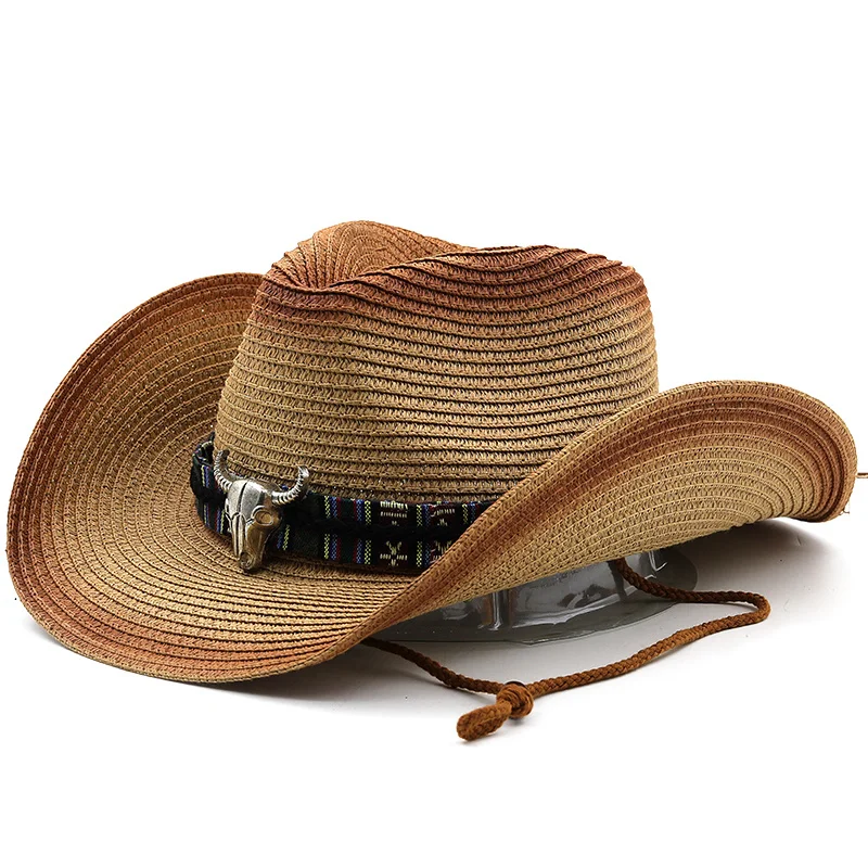 Hat Panama Retro Straw Cowboy Summer Hats for Women Men Fedora Wide Brim Belt Decorate British Style Jazz Sombrero Cap