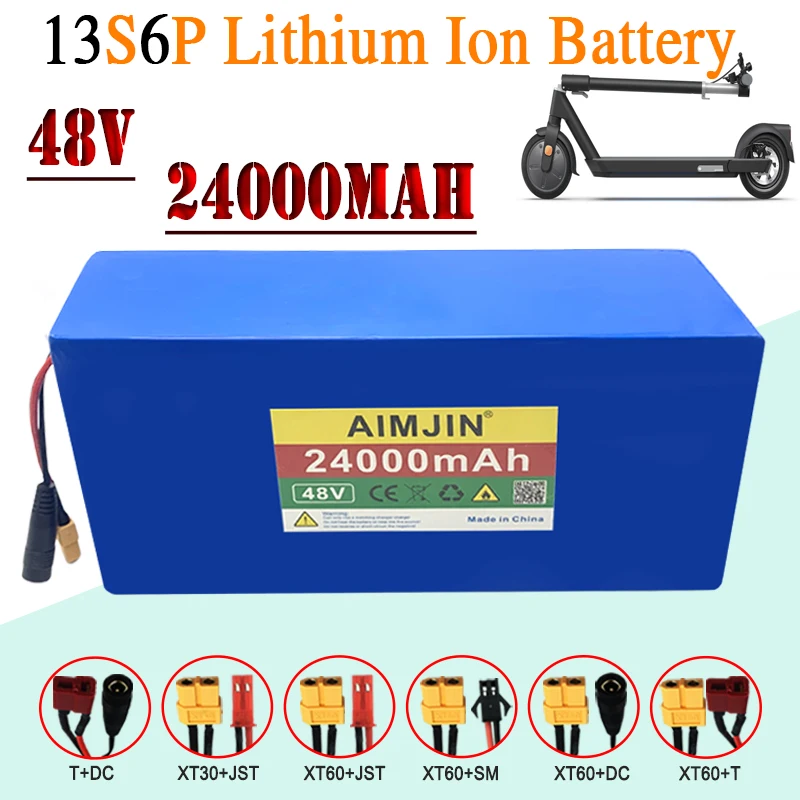 Batterie au lithium 13S6P, grande capacité, BMS 50A intégré, 48V, 24Ah, 24000mAh, 2000W, savoir à chaud