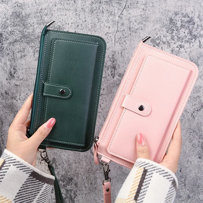 

2024 Women'S Fashion Vintage Zipper Clutch Long Zipper Wallet Large Capacity Coin Purse Wristband Simple Card Holder Handbag