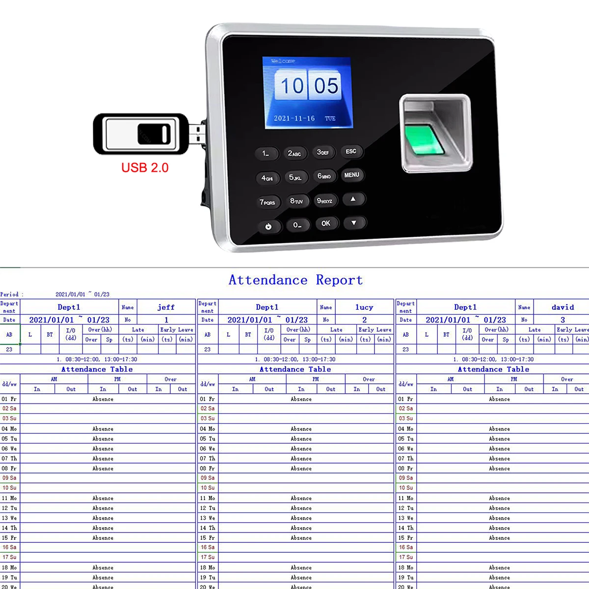 Imagem -04 - Sdr Fingerprint Time Attchimney Clock Machine Employee Electric Clocking Tracking Device Biométrico Back up Battery Cartão Biométrico