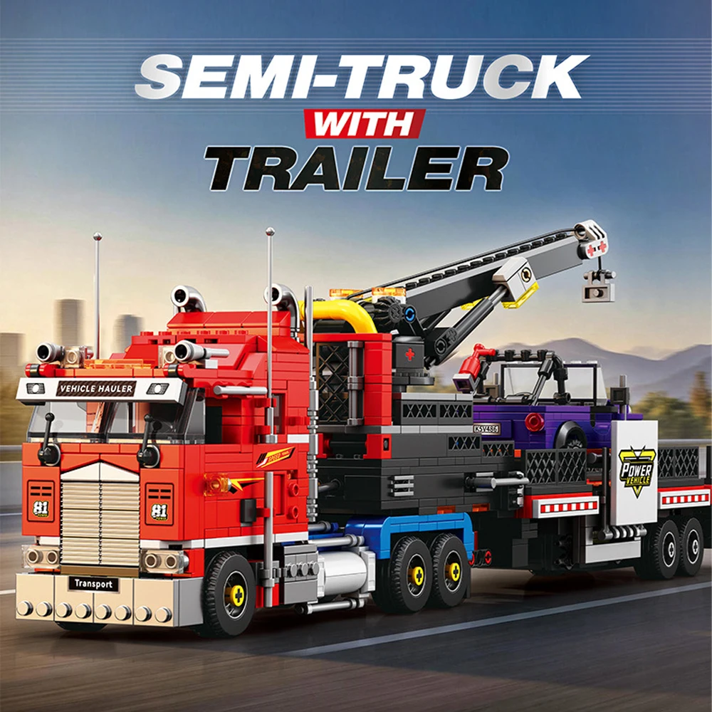 Heavy Rescue Flatbed Trailer Building Blocks, 1387PCS, European Heavy-Duty Design, DIY Assembly, Holiday Gift