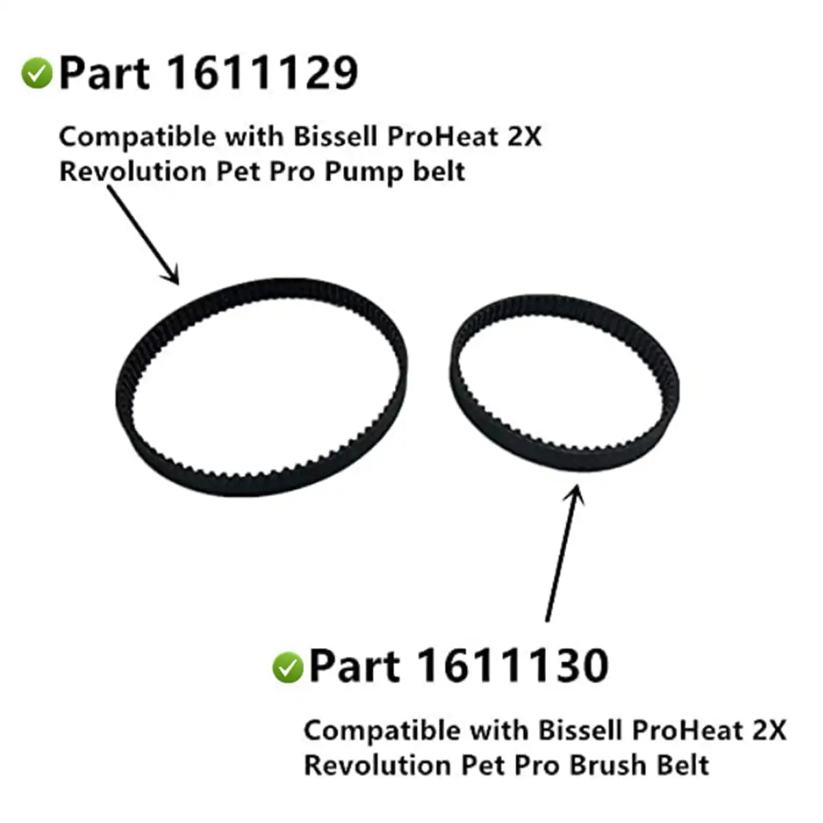 Replacement Belt Set for Bissell ProHeat 2X Revolution Pet Pro Carpet Cleaner, Fits Models 3586,3588,1986,1964,2007,2007P Series