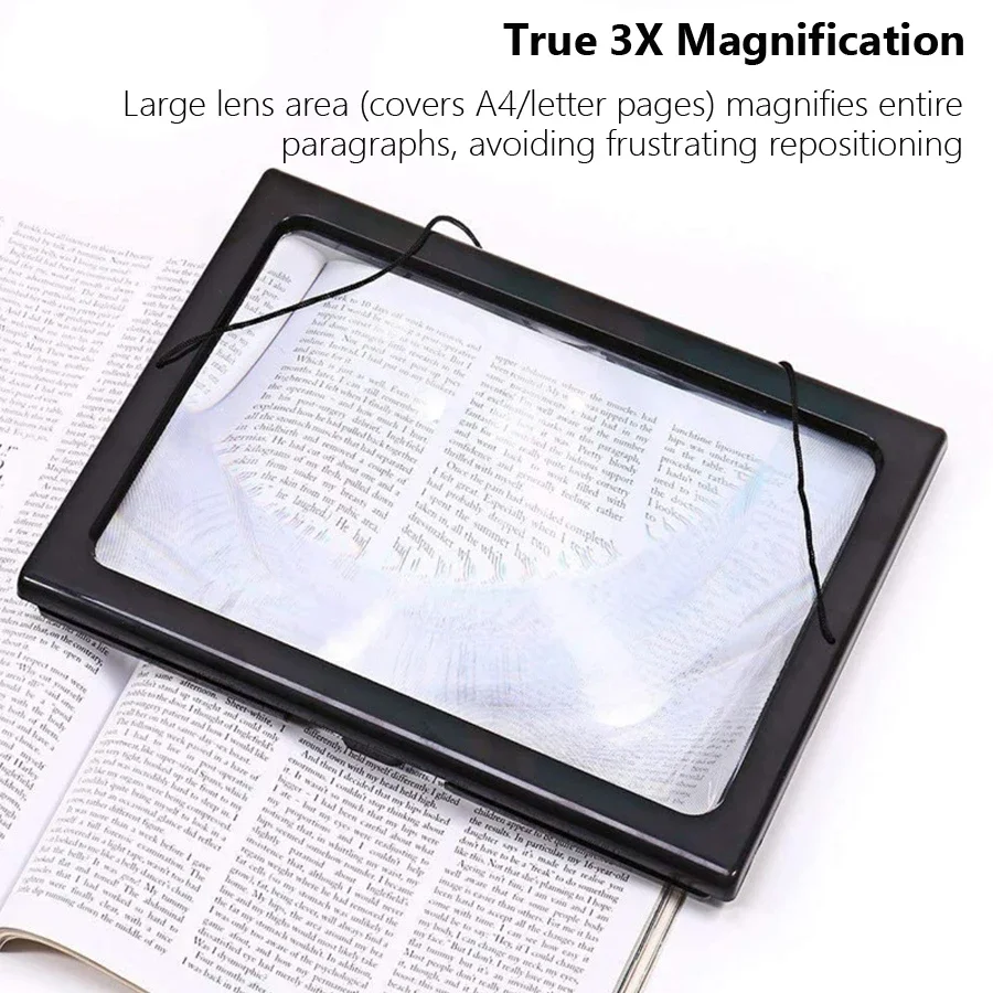 مكبر قراءة A4 3X صفحة كاملة كبيرة قابلة للطي لسطح المكتب عدسة مكبرة مع أضواء LED لكبار السن قراءة كتب منخفضة الرؤية