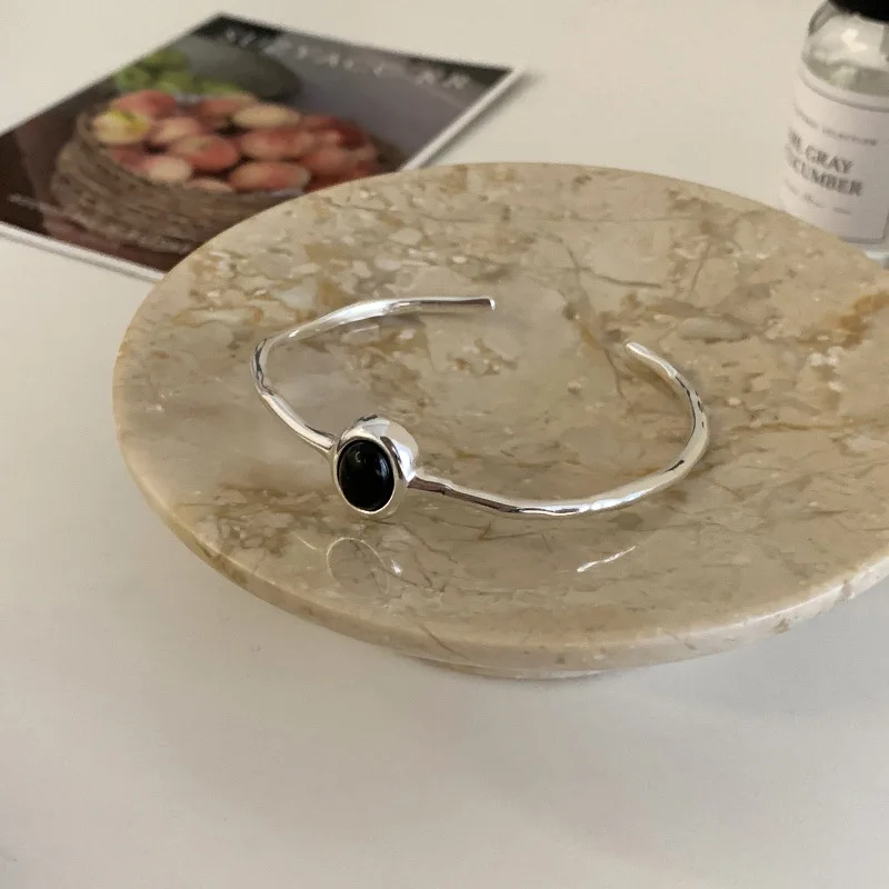 

VENTFILLE 925 Sterling Silver Black Agate Bracelet For Women Geometry Irregular Design Versatile Jewelry Gift Dropshipping