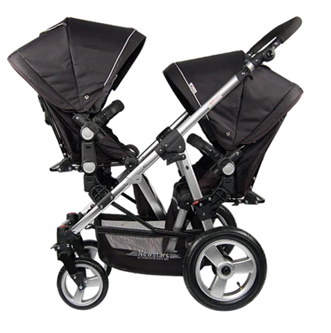 Luxury lightweight portable alloy travel 3 in 1 double pram twin baby stroller for new born twins two kids babies with car seats