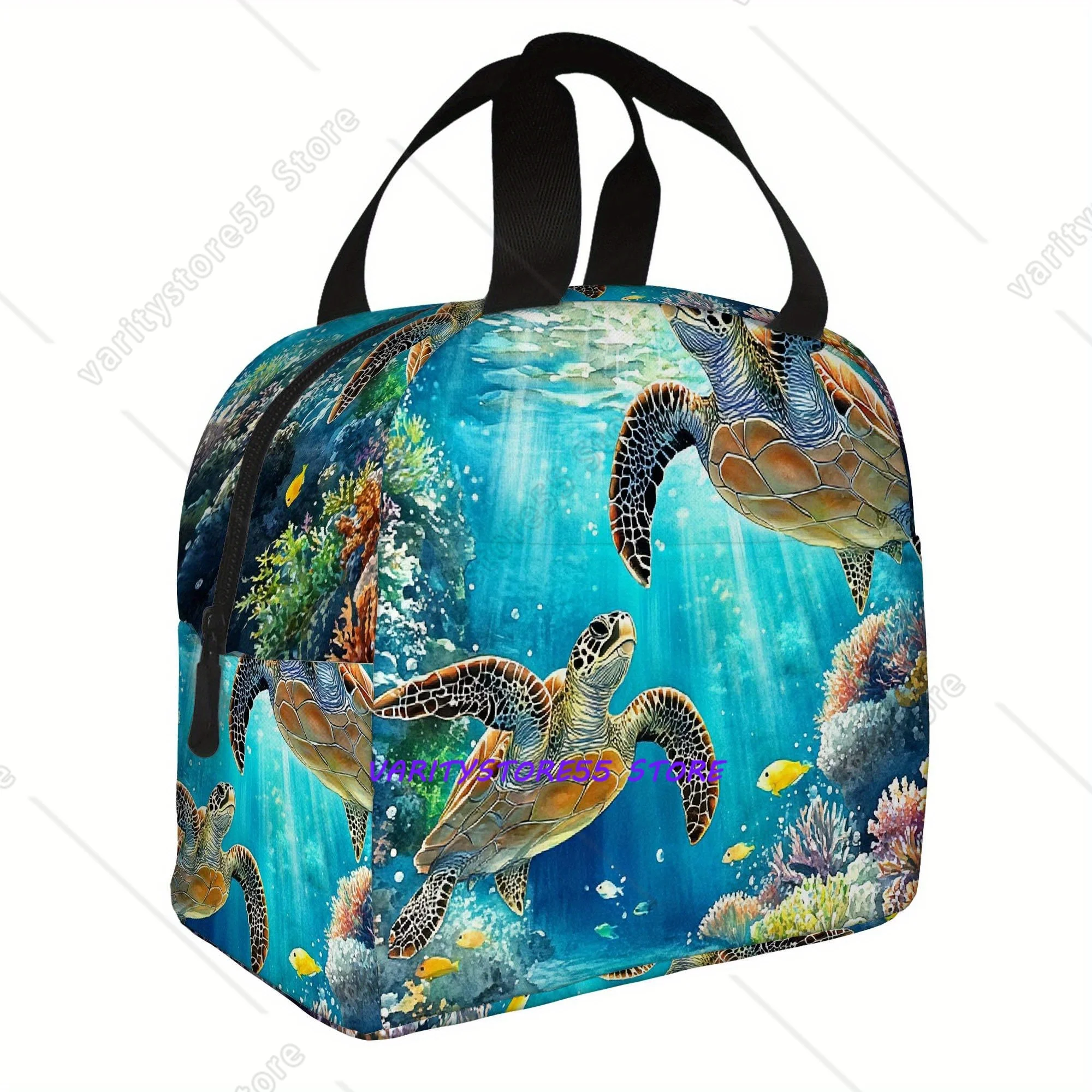 Marine Life Turtle Pattern Reusable Lunch Bag Teen Insulated Cooler Lunch Box Containers for Adults Tote Thermos Portable