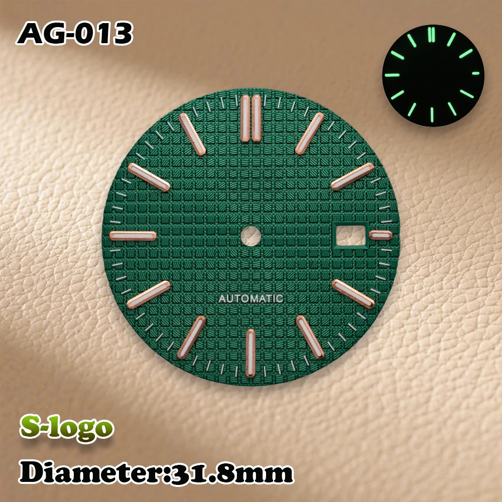 S Logo 31.8mm Royal Oak Wijzerplaat NH36/NH35 bewegingen Groen Lichtgevende Hoge Kwaliteit Horloges voor mannen Horloge Modificatie accessoires
