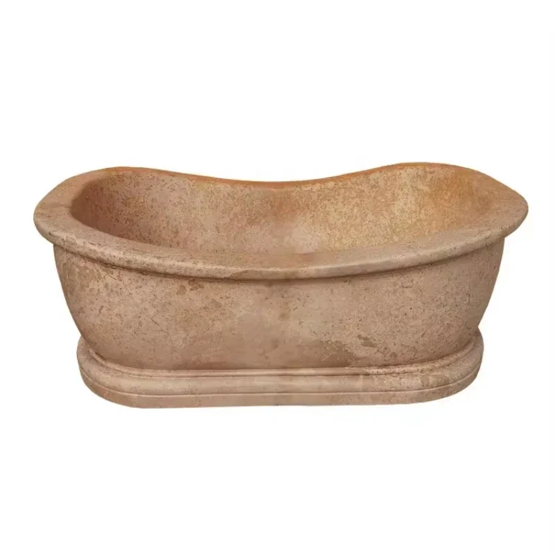 European Bathroom Modern Luxury Bathtub Hand Carved Interior Marble Yellow Freestanding Installation Hotel