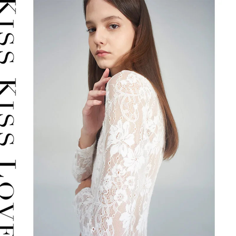 Combinaison longue élastique pour femme, nouvelle collection printemps-été, Kiss Kiss Love, dentelle ajourée, blanc, taille mi-haute, tissu en nylon