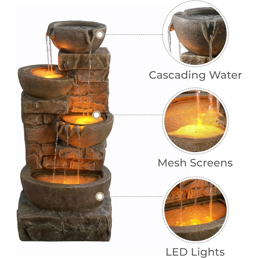 Imagem -05 - Outdoor Led Water Fountain Tigelas em Cascata e Pedras Empilhadas