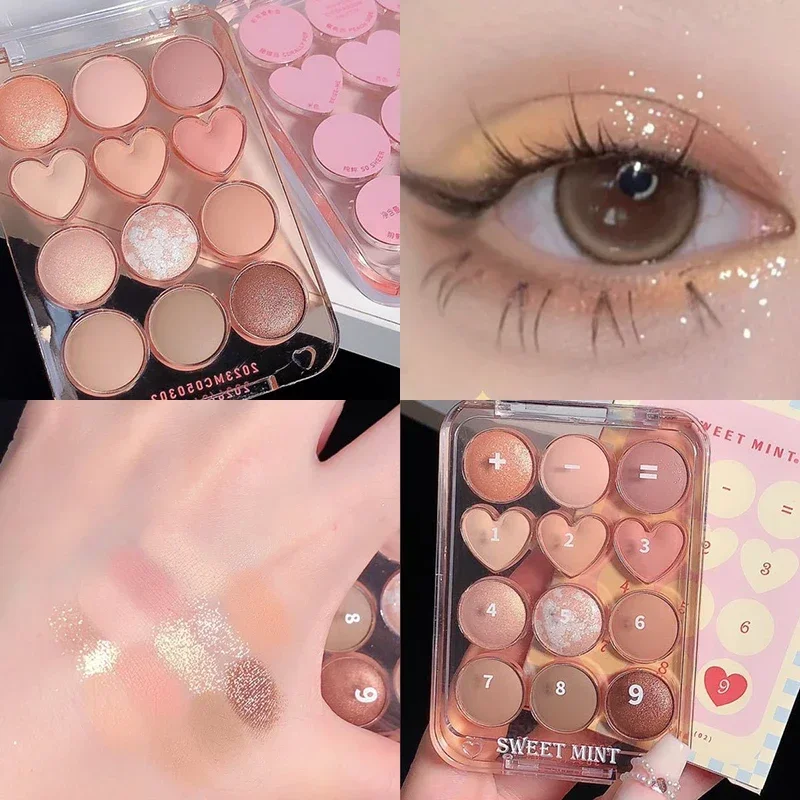 12 Colors Love Heart Eyeshadow Palette Natural Cool Tone Low Saturation Matte Eye Shadow Pallet Pink Brown Makeup Cosmetics