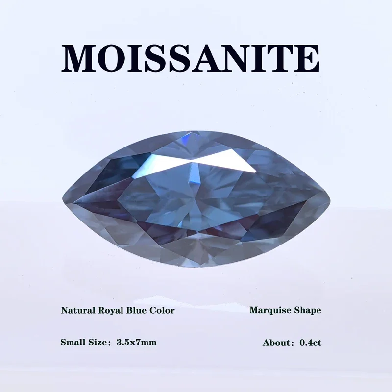 

Moissanite Stone Marquise Shape Small Size 3.5x7mm Natural Royal Blue Color DIY Charms Ring Necklace Earrings Main Materials