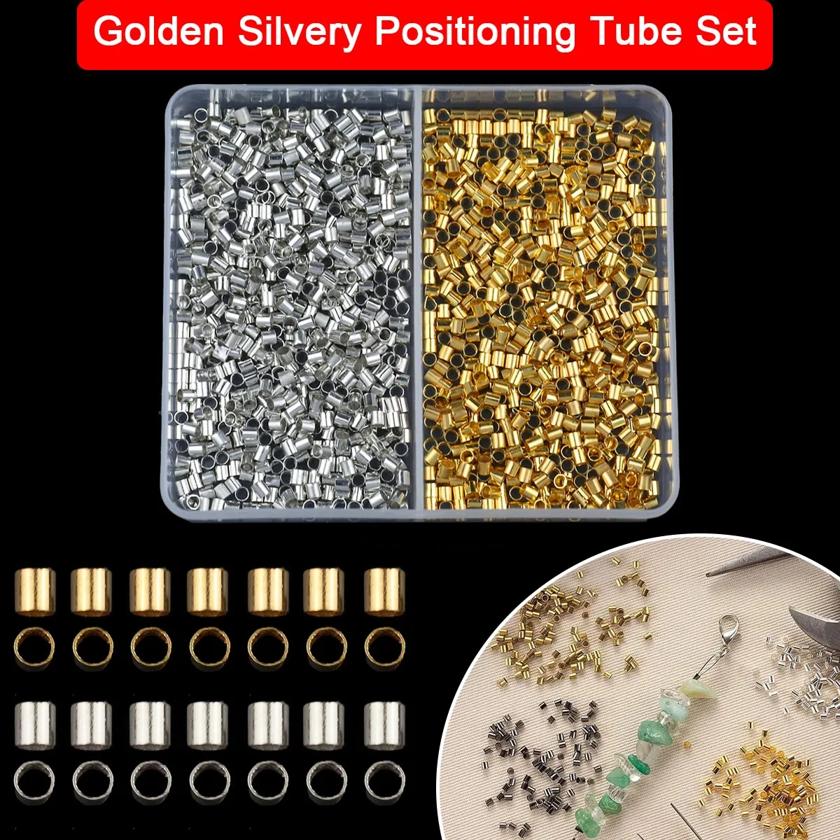 Two-color Set Box Golden Silvery 600pcs 2mm Positioning Tube Beads For Handmade Jewelry Making Necklace Bracelet DIY Accessories