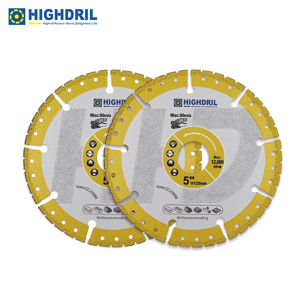 HIGHDRIL 2pcs Dia125mm/5inch Diamond Saw Blades Universal For Metal Porcelain Granite Plastic Cutting Disc Grit30 Arboe22.23mm