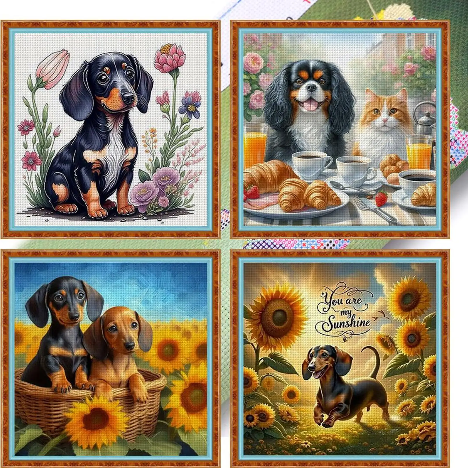 

Набор для вышивания крестиком с принтом таксы, 4 шт., 40x40 см, DIY, 11CT, нитки для рукоделия