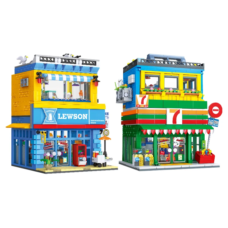 Décoration de bureau de magasin de commodité de scène de rue de ville, jouets de blocs de construction de modèles architecturaux, cadeau d'anniversaire pour enfants