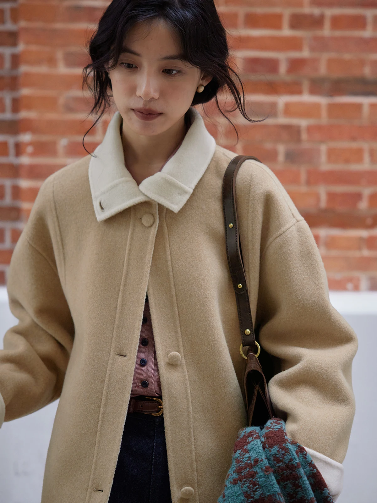 

Двустороннее шерстяное пальто Solighter с воротником-стойкой, приталенное, осенне-зимнее, женское, винтажное, стильное, длинное