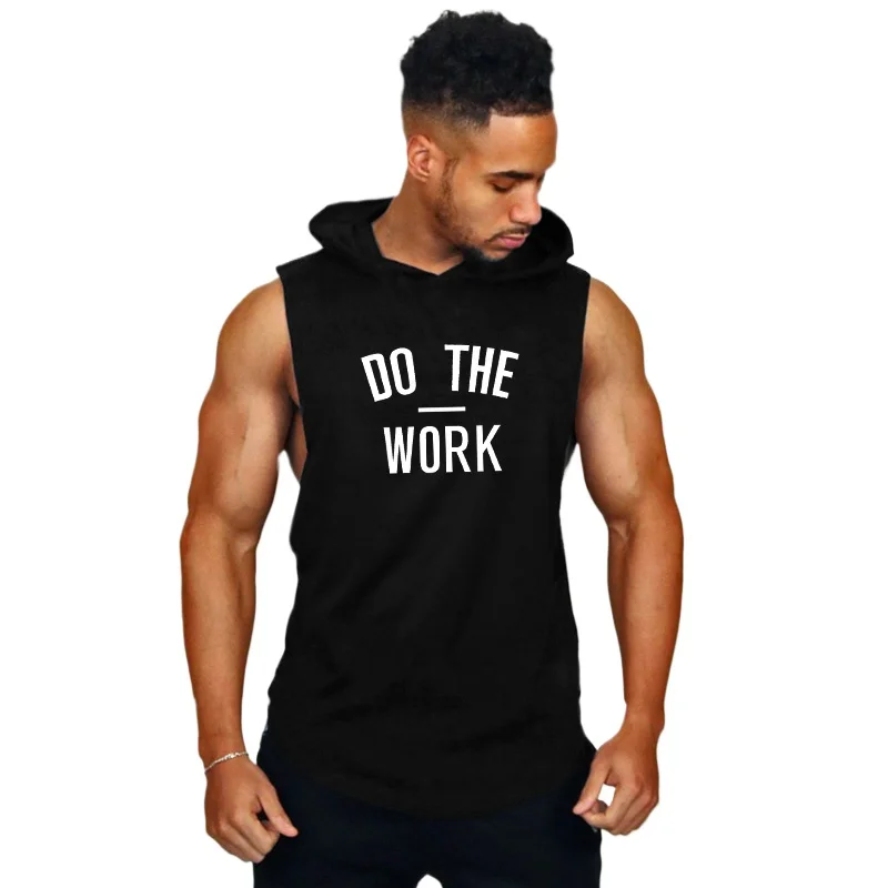 Brand Gym Clothing Mens Workout Hooded Tank Tops Cotton Bodybuilding Sleeveless Shirt Fitness Muscle Stringer Tank Top