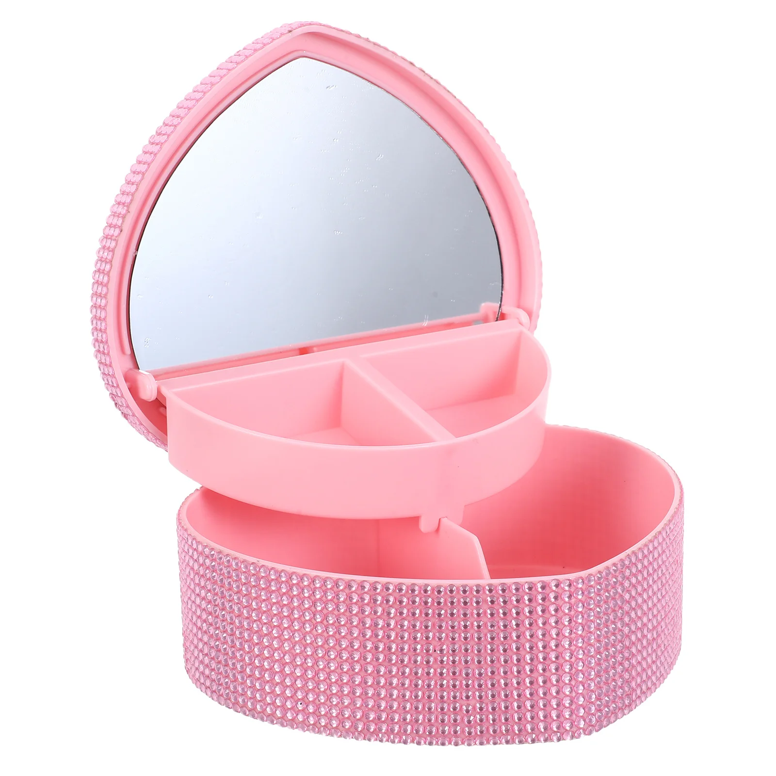 

Heart Shape Jewelry Box Sparkling Rhinestone Double Layer Storage Case Mirror Organizer For Women Earring Necklace