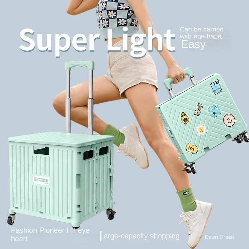 

75L Outdoor Folding Portable Shopping Carts Trolley Pull Rod Rear Cart Korean Hand Pushing Picnic CampingTrolley VegetableBasket