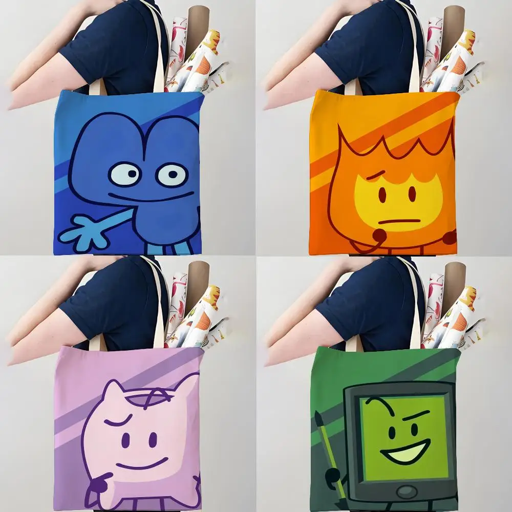 BFDI Battle For D-Dream Island Storage Bags Canvas Double-Sided Print Tote Bag Large Capacity Shoulder Fashion Shopping Handbag