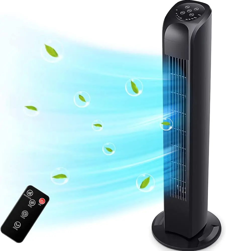 

Oscillating Tower Fan with Remote, 30' Black Standing Floor Fan for Bedroom, Office & Home, Quiet Portable Cooling