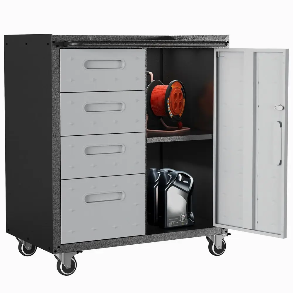 Mobile Tool Storage Cabinet with 4 Drawer and 1 Locking Door