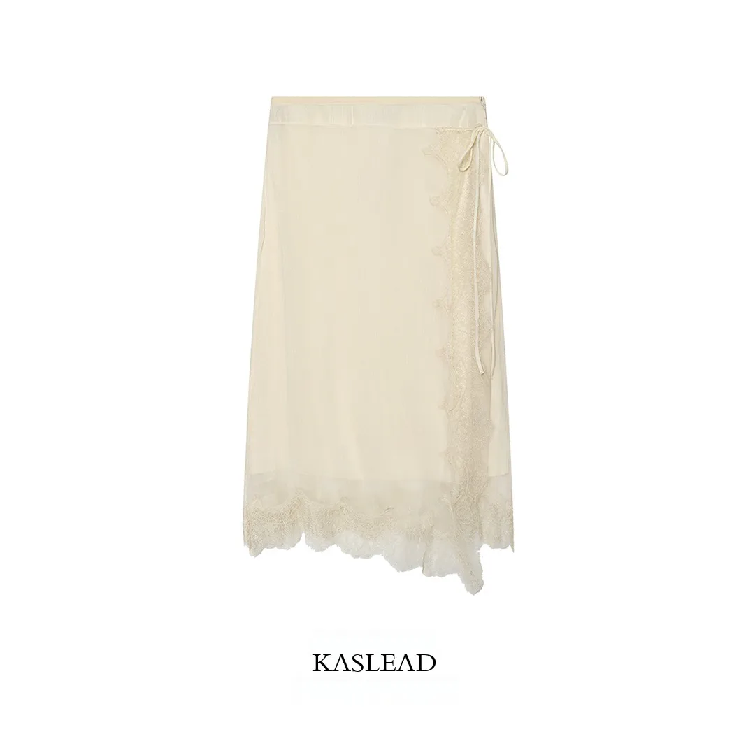 Fashionable Slim Fit Lace Wrap Skirt High Waist A-Line Midi Skirt for Women New Arrival KASLEAD Ladies' Polyester Fiber Skirt